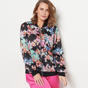 NWOT JASON WU Printed Abstract Floral bomber Jacket Black Abstract L